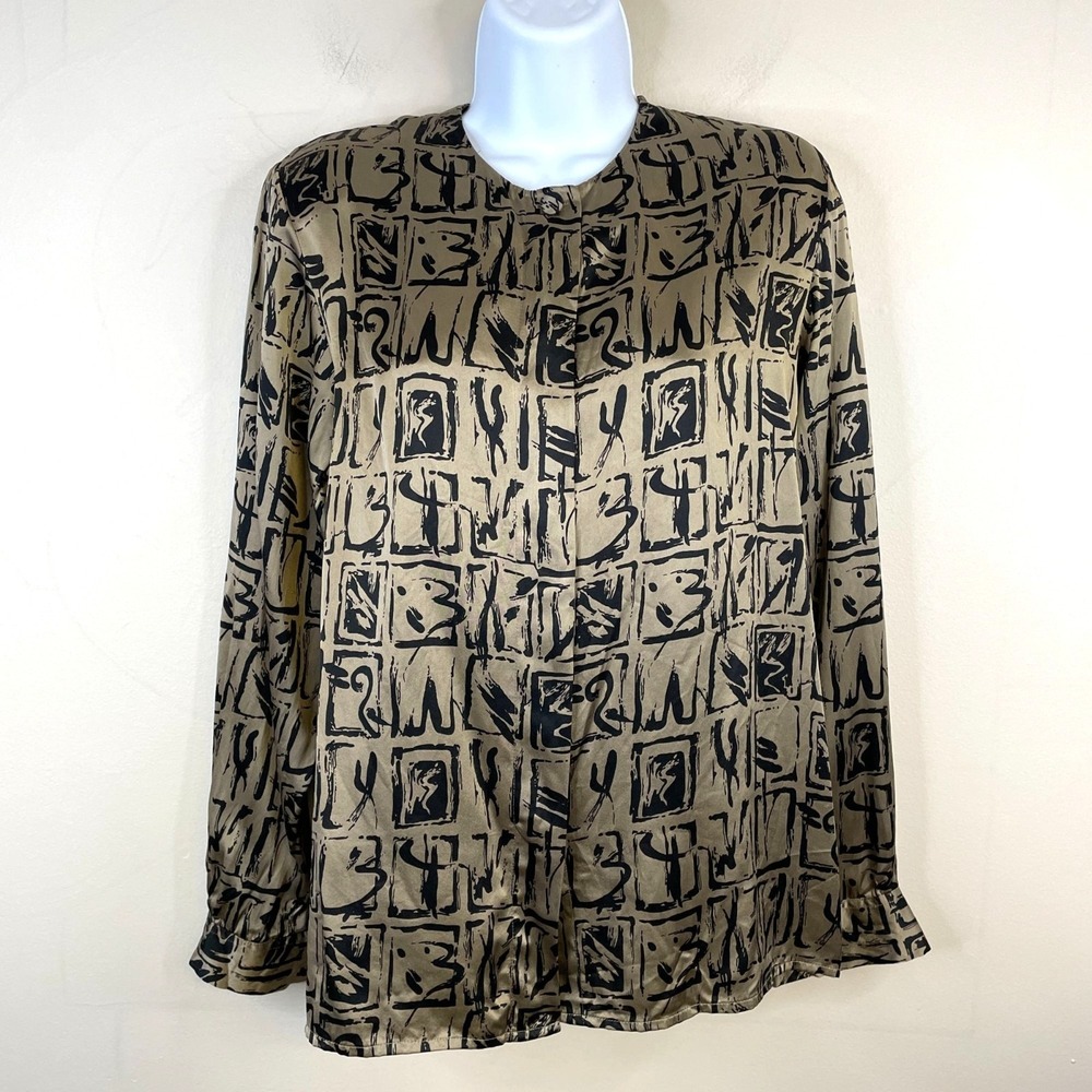 Vintage Doncaster Art To Wear Silk Top Medium Statement Abstract Blouse